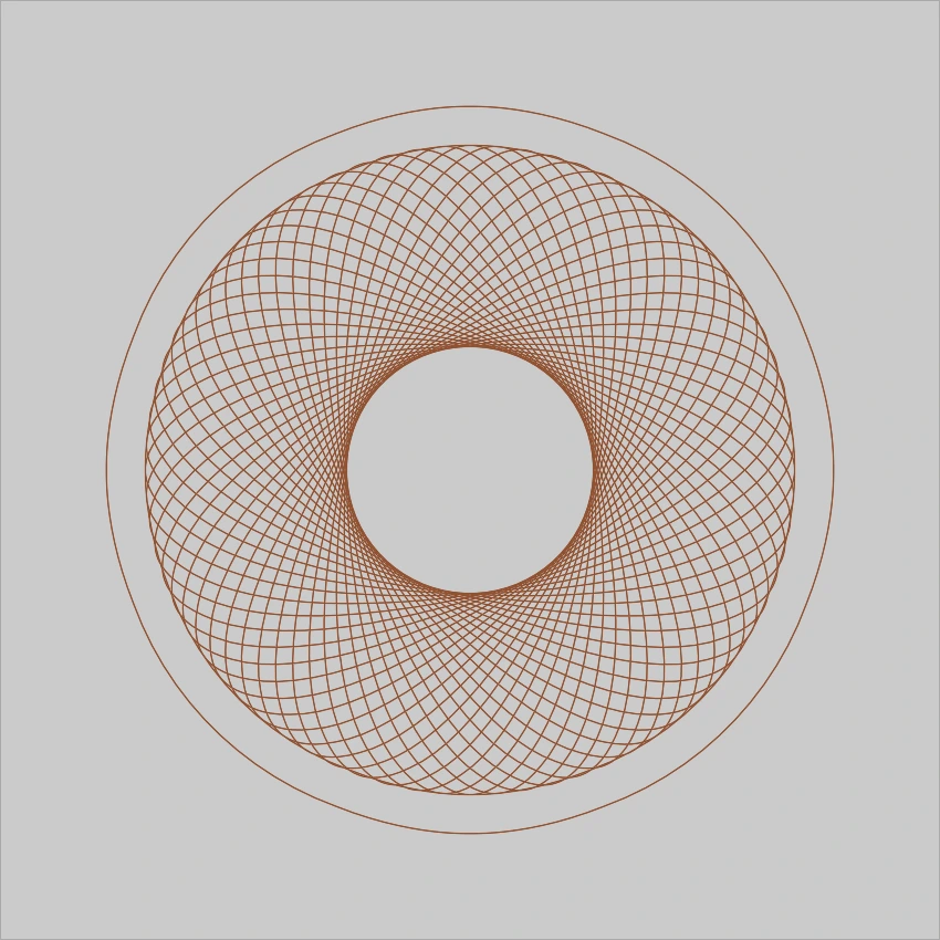 The actual vector preview: fine copper circular lines overlap into a ring, surrounded by a single circle.